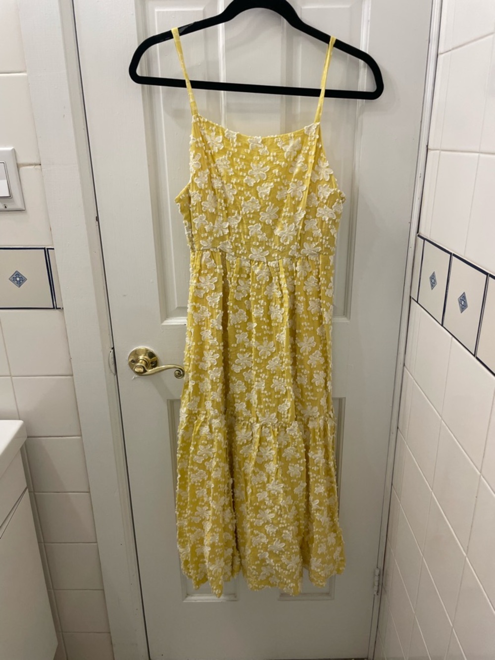 Yellow Floral Spaghetti-Strap Midi Dress